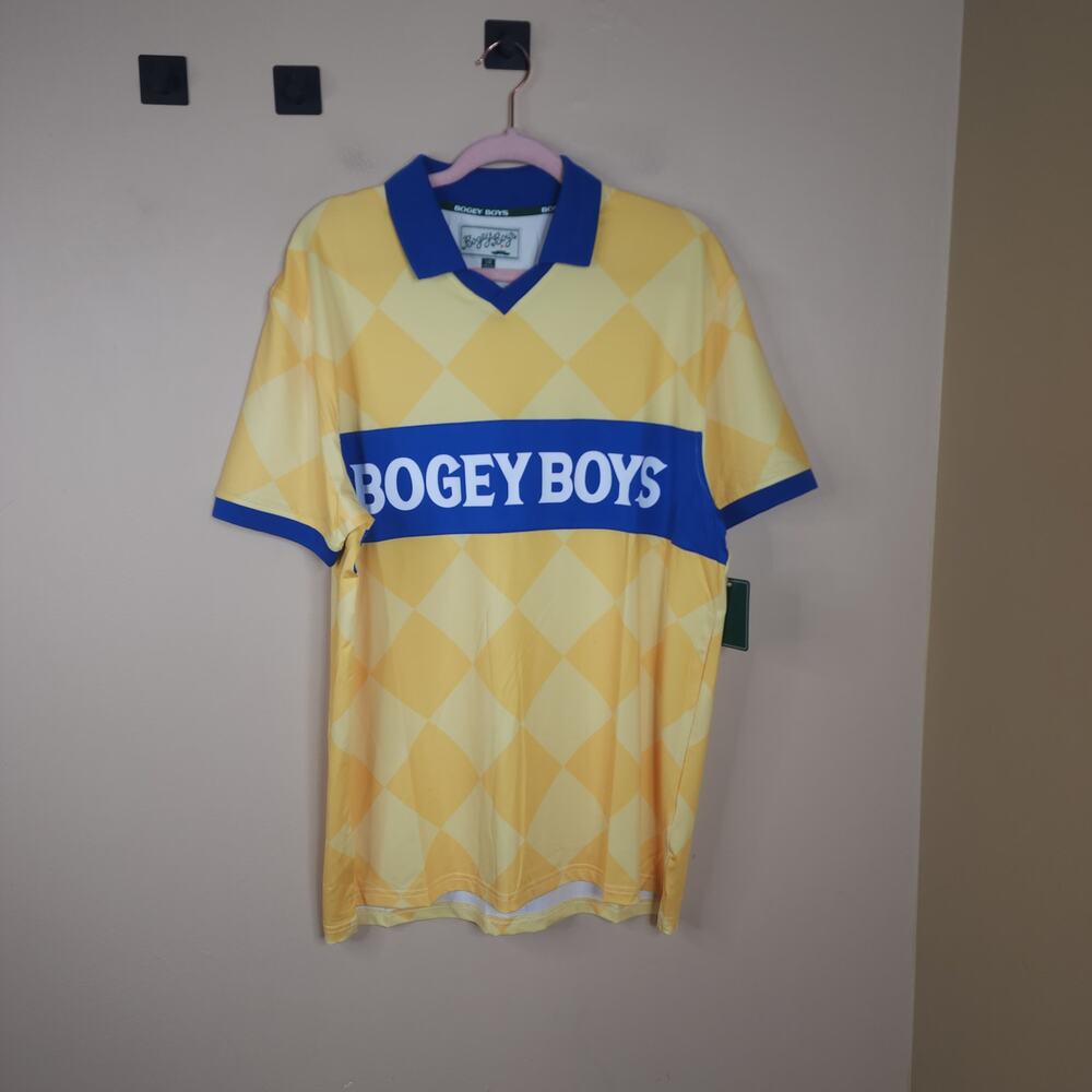 Bogey Boys Macklemore Men's Athletic Checkered Polo Golf Shirt Yellow Size L